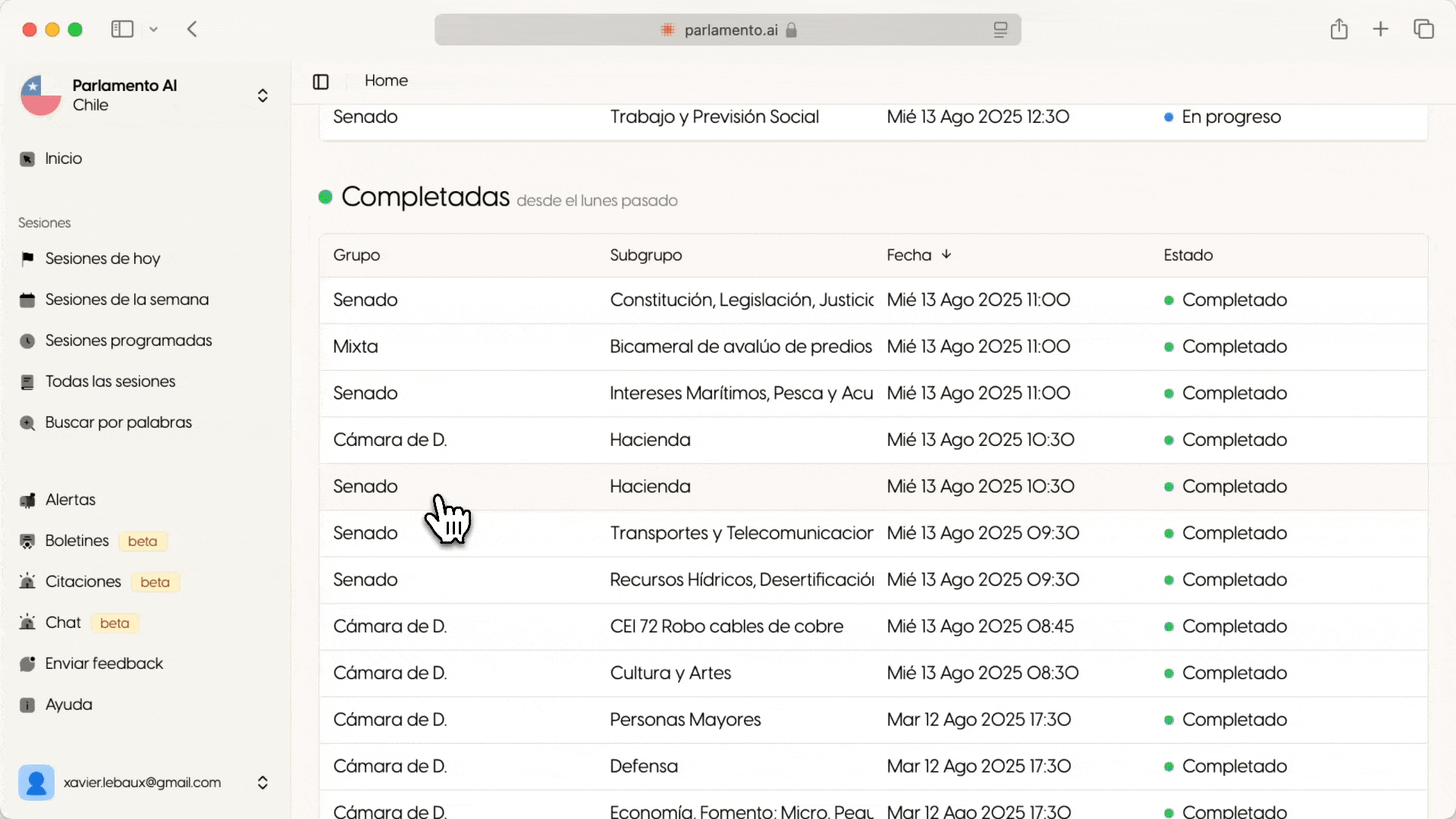Demostración del chat y transcripción